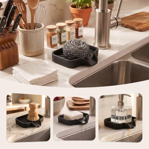 Vista 3 de MicoYang Jaboneras de Baño de Silicona con Boquilla de Drenaje - Organizador de Fregadero de Baño y Cocina, Soporte para Esponja, Bandeja de Jabón