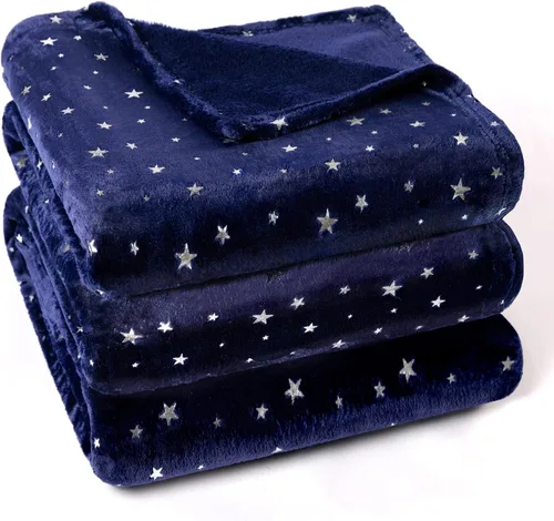 Vista 8 de Stellhome Manta de estrellas azul marino, cálida y ligera, de franela de forro polar, súper acogedora y cómoda para todas las estaciones