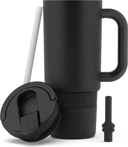 Vista 8 de Ello Port Taza de 30 oz con asa de transporte y mango integrado Botella de agua reutilizable de acero inoxidable con aislamiento al vacío