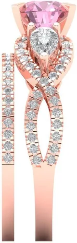 Vista 3 de Juego de 3 piedras solitarias de corte de pera redonda de 1,94 quilates con acento VVS1, ideal para boda, anillo de compromiso de oro rosa de 14