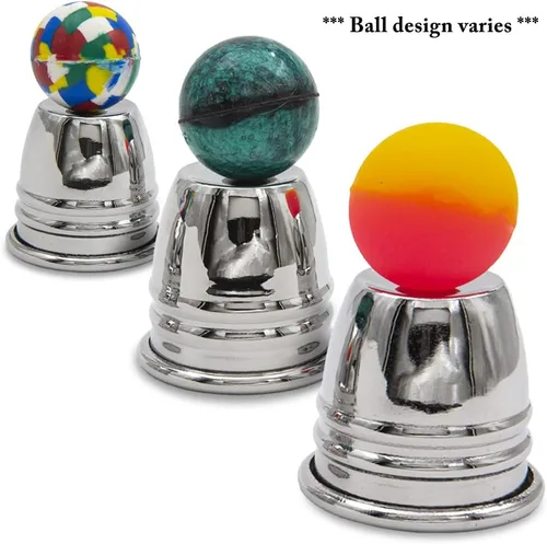 Vista 2 de Magic Makers Mini tazas y bolas cromadas para saltar de mesa, incluye guía de video de entrenamiento mágico