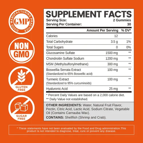 Vista 2 de Gomitas de glucosamina condroitina sin azúcar, gomitas suplementos para adultos, hombres y mujeres, 60