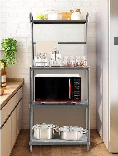 Vista 9 de Giantex Estante para panaderos de 4 niveles, estante de almacenamiento de cocina, soporte para horno de microondas, estantes metálicos de alambre