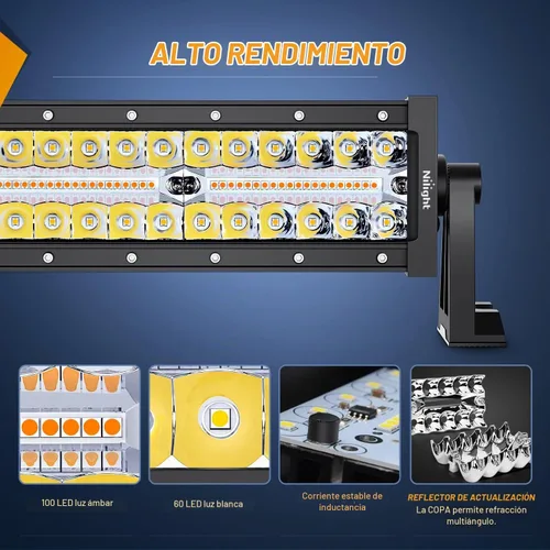 Vista 7 de Nilight Barra de luz LED de 22 pulgadas, 480 W, 2 módulos de luz de 4 pulgadas, 60 W, estroboscópico blanco ámbar, 6 modos, función de memoria Ámbar