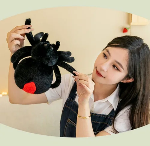 Vista 7 de Juguete de peluche de araña, suave peluche Kawaii de Halloween de 10 pulgadas, decoración de regalo para niños y adultos (negro)