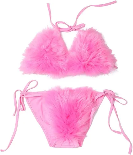 Vista 25 de ZOSCGJMY Conjunto de bikini de dos piezas de piel sintética para mujer Beige