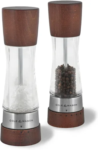 Vista 25 de Cole & Mason H332293 Derwent Black Wood Salt and Pepper Mills, Gourmet Precision+, Ajuste de Molienda, Haya Teñida/Acrílico, 190 mm, Juego