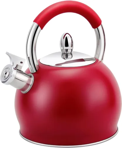 Vista 7 de Tetera silbante para estufa, tetera de acero inoxidable con mango ergonómico de silicona, tetera para estufa, 3.2 cuartos de galón / 3 litros, azul