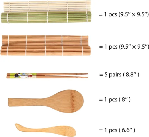 Vista 2 de TOSSOW - Kit de fabricación de sushi – Incluye 2 alfombrillas de rodillo de sushi, 1 paleta de arroz, 1 esparcidor de arroz y 5 pares de palillos