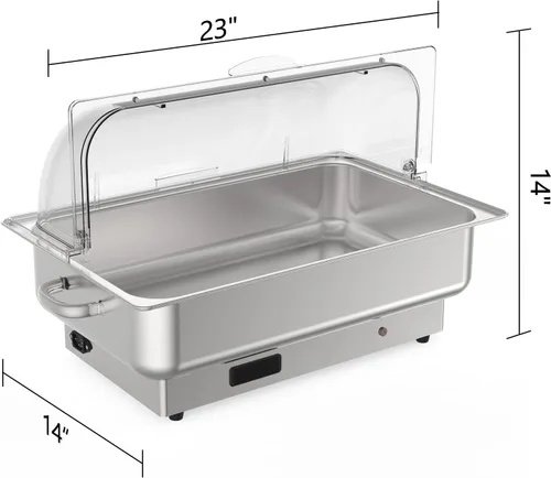 Vista 2 de 9QT - Juego de platos eléctricos para catering con control de temperatura, servidores y calentadores de bufé de acero inoxidable con tapa enrollable
