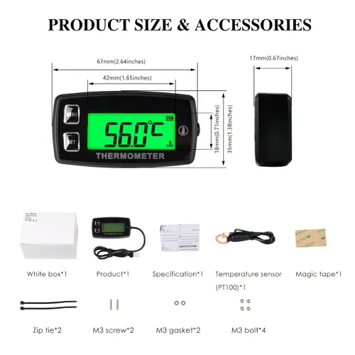 Vista 6 de Vista completa - Termómetro digital LCD para motor, medidor de temperatura, alerta de sobretemperatura, repuesto de batería para motocicleta