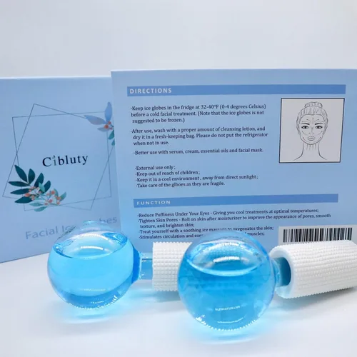 Vista 5 de Globos de hielo para cara, 2 globos faciales para herramienta de masaje, masajeador facial de piel fría, aprieta la piel, reduce la hinchazón