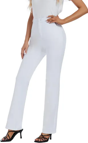 Vista 4 de Pantalones de trabajo elásticos de pierna recta para mujer, pantalones de trabajo, negocios, oficina, pantalones casuales con bolsillos