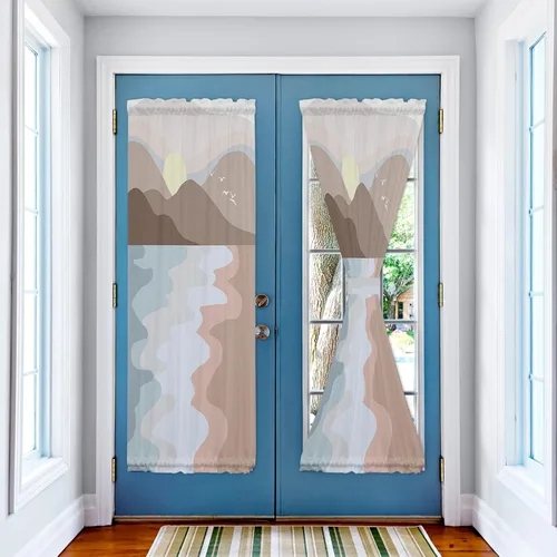 Vista 3 de LooPoP Cortinas de puerta para ventana de puerta, 2 paneles de paisaje, puesta de sol, montaña, 54 x 72 pulgadas, opacas, francesas, aislamiento