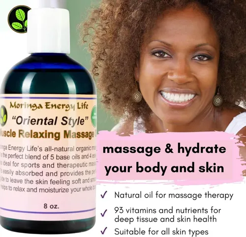Vista 2 de Moringa Aceite de masaje relajante muscular 'estilo oriental' para terapia, cita nocturna, tailandés, suizo, asiático, terapeuta deportivo