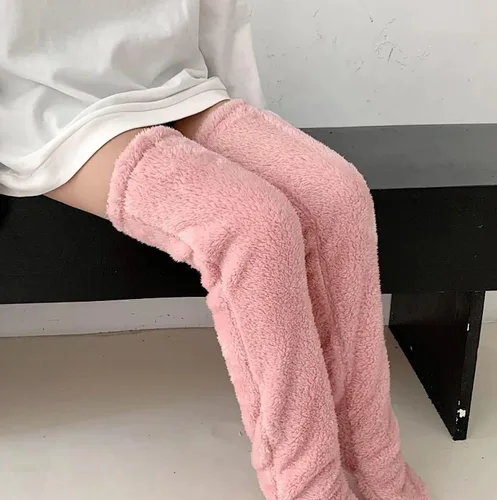 Vista 6 de Hrtesus Calcetines largos con piernas de peluche para mujer, calcetines largos de felpa, calcetines largos de felpa, calcetines largos de felpa