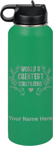 Vista 57 de LaserGram Botella de agua personalizada, World's Greatest Girlfriend, acero inoxidable de doble pared aislada al vacío con popote superior, regalo