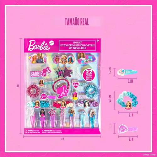 Vista 4 de Barbie - Juego de accesorios para el cabello con pinzas para el cabello, lazos y coleteros