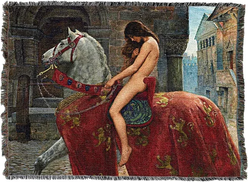 Vista 2 de Pure Country Weavers Manta Lady Godiva de John Collier – Tapiz de regalo de arte fino tejido de algodón – Hecho en los Estados Unidos