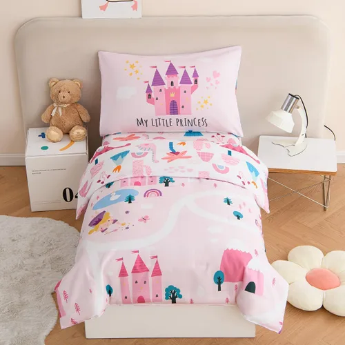 Vista 14 de PERFEMET Juego de cama de 4 piezas para niños pequeños con edredón de autos para niños, reversible, ligero, vehículos azules, juego de cama