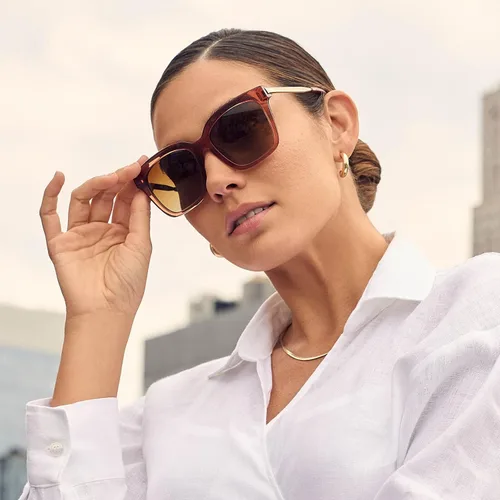 Vista 8 de DIFF Bella - Lentes de sol cuadrados de gran tamaño para mujer, protección polarizada UV400, azúcar moreno + degradado de bronce, Azúcar Moreno