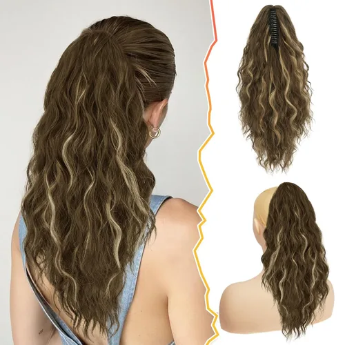 Vista 19 de BARSDAR Extensión de cola de caballo corta para mujer, extensiones de cabello sintético suave con clip de garra de 12 pulgadas, extensiones de cola