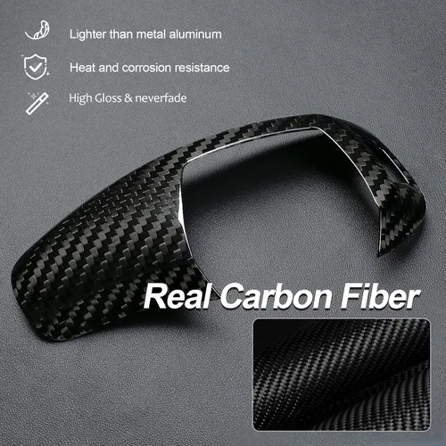 Vista 3 de T-carbon Cubierta protectora de fibra de carbono real para perilla de palanca de cambios compatible con BMW F01 F02 F03 F04 F07 F10 F11 F15 F16 F18
