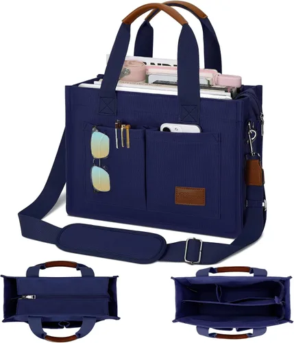 Vista 21 de Bolso grande de lona con compartimentos y cremallera para mujer de KKXIU, bolso cruzado, de trabajo, bíblico, de mensajero con bolsillos