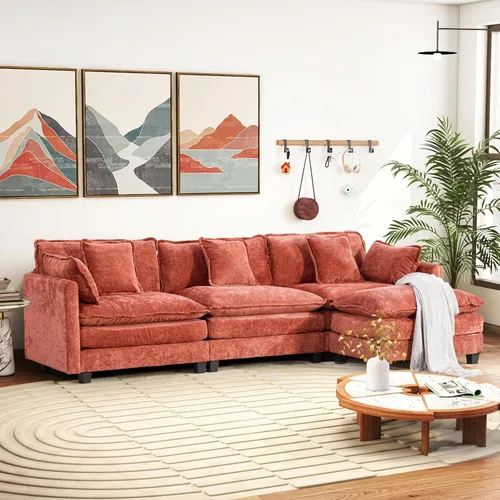 Vista 57 de Sofá seccional modular convertible de 76.7", sofás de dos plazas de chenilla con asiento profundo y cojines tipo loveseat para sala de estar, Beige