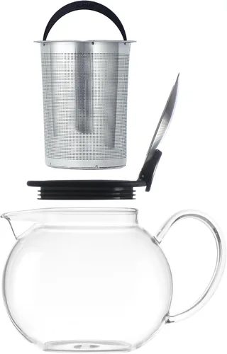 Vista 4 de FORLIFE Bola - Tetera de cristal con infusor de cesta, 25 oz./25.4 fl oz., grafito negro