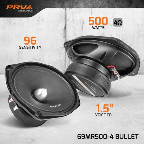 Vista 2 de PRV AUDIO 69MR500-4 Bullet, altavoz de rango medio de 6 x 9 pulgadas, 4 ohmios, potencia de programa de 500 vatios, altavoz para audio profesional