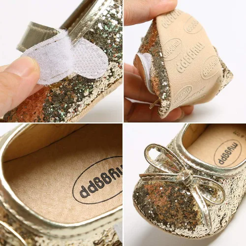 Vista 6 de Antheron Baby Girls Mary Jane Flats - Mocasines para bebé con suela suave, diseño floral brillante