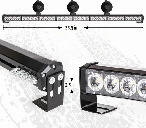 Vista 6 de Barra de luz de asesor de tráfico de 36 pulgadas, 16 modos de flash, 32 luces LED estroboscópicas de advertencia de emergencia, barra direccional