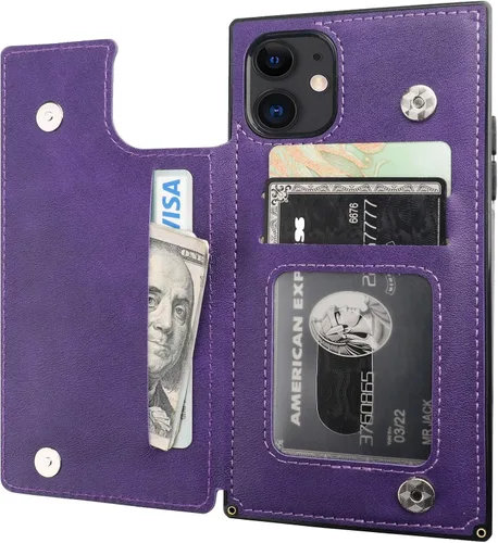 Vista 20 de Bocasal Funda tipo cartera para iPhone 11 Pro con tarjetero para tarjetas de crédito, piel sintética suave premium, función atril, cierre magnético