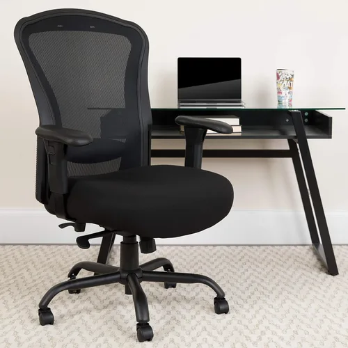 Vista 2 de Flash Furniture HERCULES Series 24/7 Uso Intensivo Big & Tall 400 lb. Silla de oficina ergonómica multifunción de malla negra con inclinación