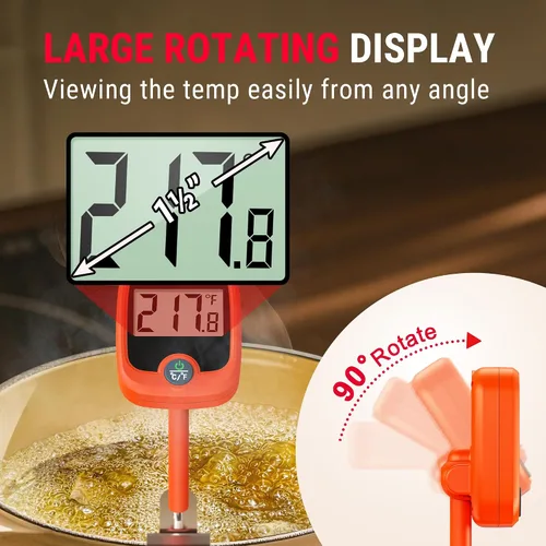 Vista 7 de TempPro TP509 - Termómetro de caramelo con clip para olla, sonda de 10 pulgadas de largo, termómetro de comida para carne de lectura instantánea