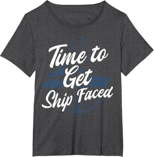 Vista 17 de Time to Get Ship Faced Holiday Hilarante Nautical Sailing Camiseta, Negro, S