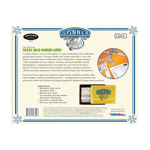 Vista 8 de Front Porch Classics, Juego de dominó Spinner en estuche de madera coleccionable de Front Porch Classics para 2 a 8 jugadores a partir de 8 años