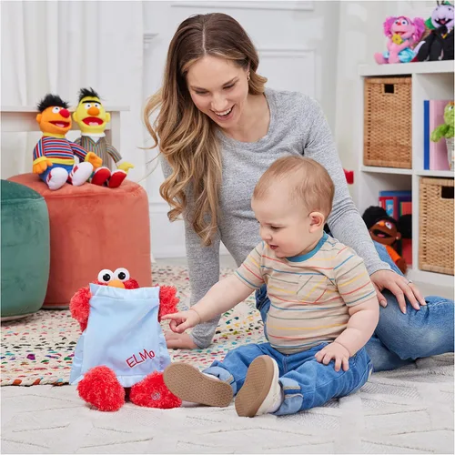 Vista 5 de GUND Sesame Street - Peluche animado oficial de Peek-a-Boo Elmo de Muppet de Plaza Sésamo, juguete sensorial de felpa prémium para edades de 18 Azul