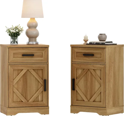 Vista 16 de WAMPAT Mesita de noche de granja de 24.3 pulgadas de alto con cajones y estantes de almacenamiento ajustables, mesa auxiliar de madera con puertas