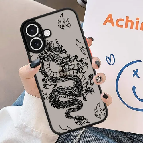 Vista 6 de Funda compatible con iPhone 16, diseño de dragón 3D con diseño de animal de dragón esmerilado, parte trasera de policarbonato duro suave, funda