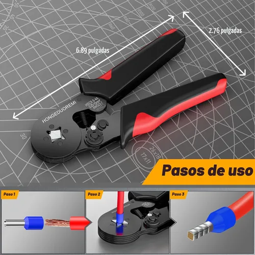 Vista 6 de Kit de herramientas de crimpado de ferrules, kit de conectores de virola de alambre, 4 esquinas autoajustables AWG23-7 calibre 1800 piezas