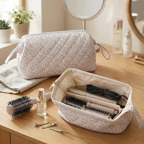 Vista 2 de Bolsa de viaje acolchada para herramientas para el cabello compatible con Dyson secador de pelo, bolsa de herramientas para el cabello floral Rosa
