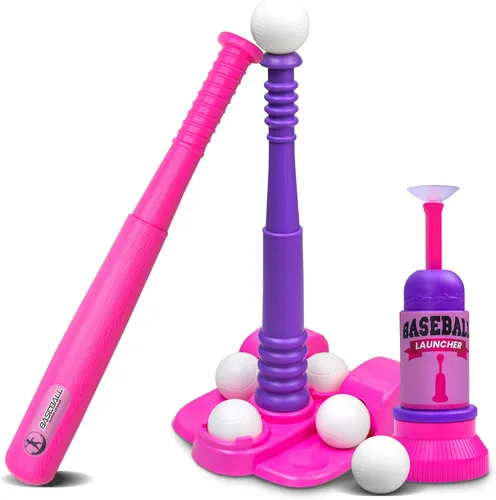 Vista 10 de TOMLEON Soporte de T-Ball para niños y niñas de 1-3, 3-5, 5-8 años. Set de béisbol con 6 pelotas grandes, camiseta de bateo T-ball ajustable
