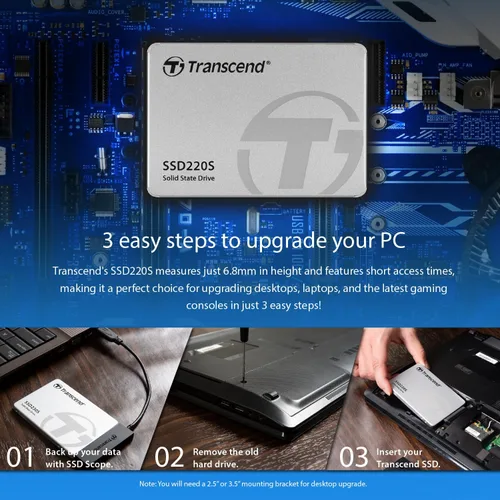 Vista 8 de Unidad de estado sólido de la marca Transcend, modelo TLC SATA III de 6 GB y 2.5".