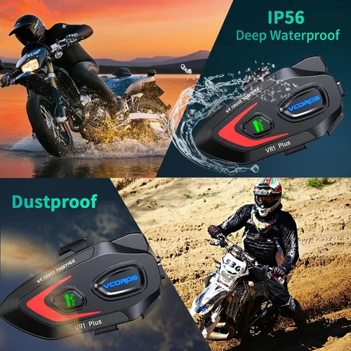 Vista 8 de VCOROS Auriculares para casco de motocicleta, intercomunicador de casco de 2 vías para 2 conductores, para compartir música, resistente al agua