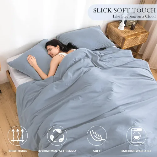 Vista 2 de COTTEBED Juego de colcha sólido tamaño king: ropa de cama de microfibra de algodón lavado súper suave y completamente delgada y ligera - 1 manta