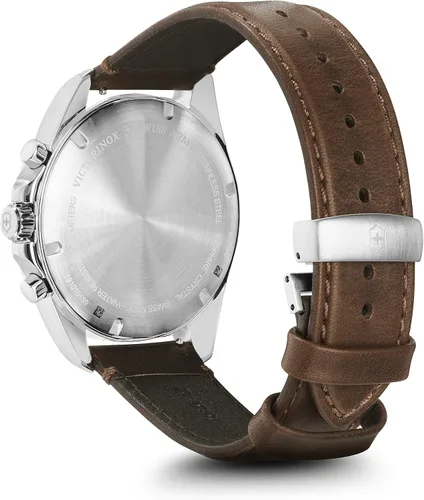 Vista 3 de Victorinox Fieldforce - Reloj cronólogo clásico con esfera negra y correa de cuero marrón, Marrón, Cronógrafo