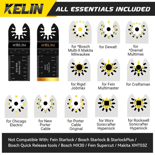 Vista 2 de KELIN 118 PCS Juego de Cuchillas Multiherramienta de Corte y Papel de Lija Accesorios de Herramientas Oscilantes Universales Cuchillas de Sierra