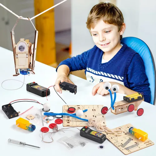 Vista 4 de STEM - Kits de robótica científica para niños, 10 juegos de construcción de madera para niños, rompecabezas de madera 3D, proyectos de manualidades